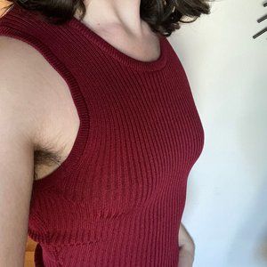 Barbara Bui Burgundy Ribbed Stretch Tank Top Size Small